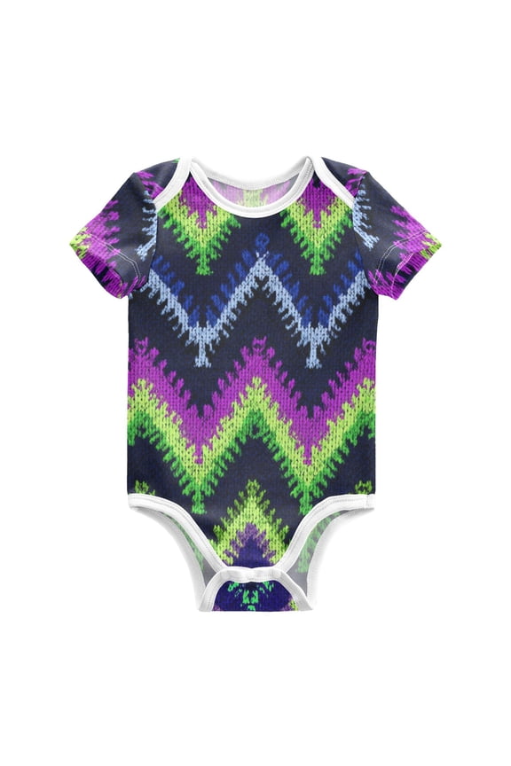 Neon Green Purple Blue Black V-lines Pure Cotton Bodysuit Short Sleeve Pajamas One-Piece Romper Unisex 18M