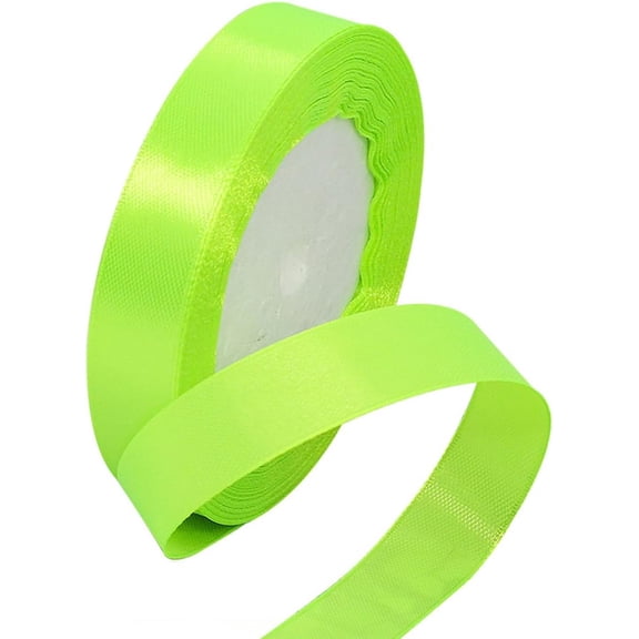 Neon Green Satin Ribbon 5/8 Inch x 25 Yards, Neon Green Fabric Ribbon for Gift Wrapping, Craft, Bows Making, Wreaths, Bouquets, Sewing, Baby Showers and Wedding Party Decoration