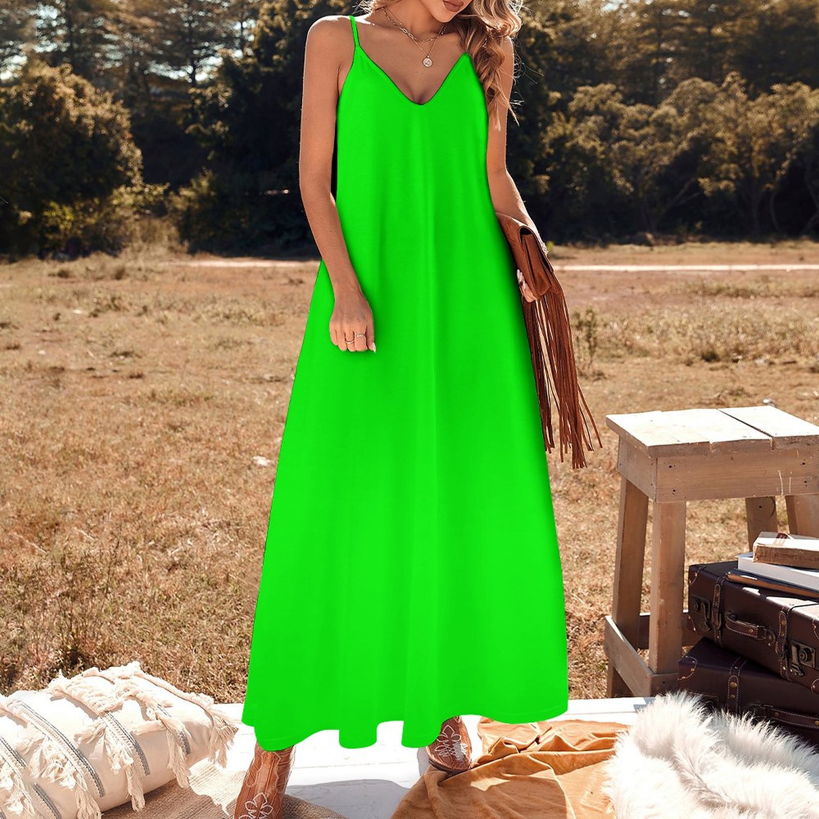 slim fit dress slacks Long Neon Green Prom Dress with Side Sash main image 0