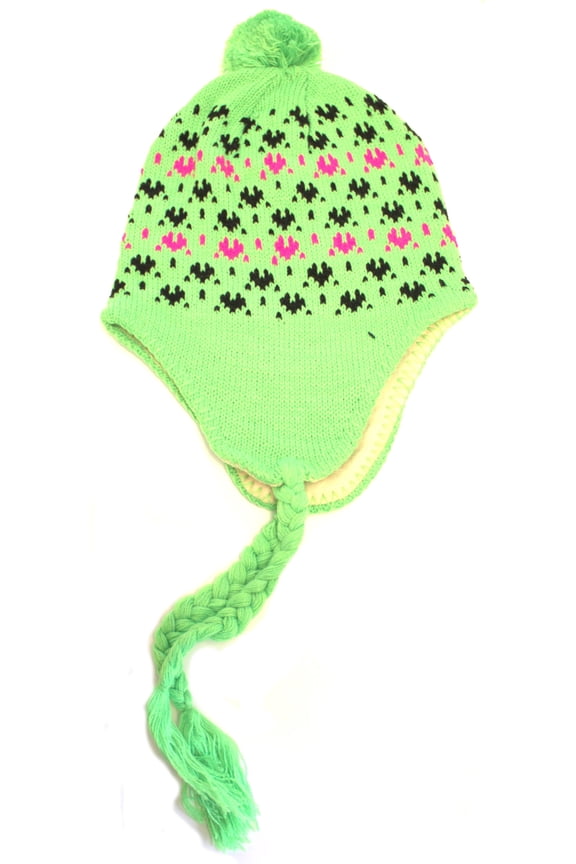 Neon Green Speckled Pom Tassel Beanie