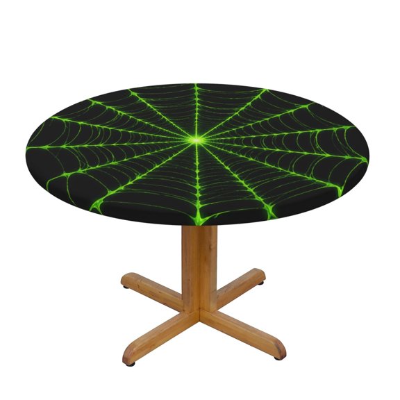 Neon Green Spectral Web Fitted Round Tablecloth 90cm with Elastic Edge, Waterproof Table Cover Furniture Protector for Patio, Dining Room Restaurant