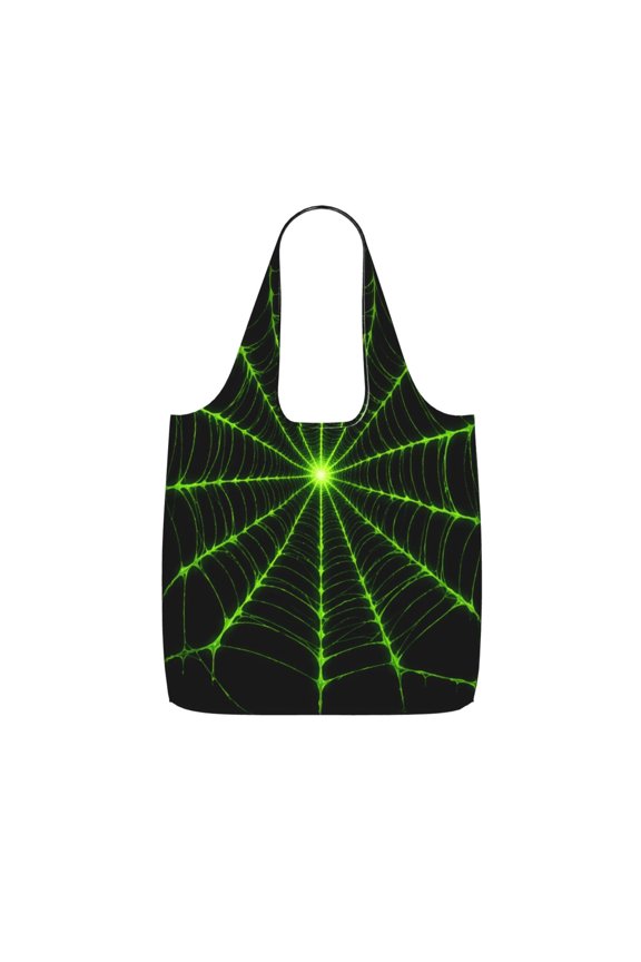 Neon Green Spectral Web Foldable Reusable Shopping Bag Large Capacity Tote Handbag Storage Pouch for Travel Work
