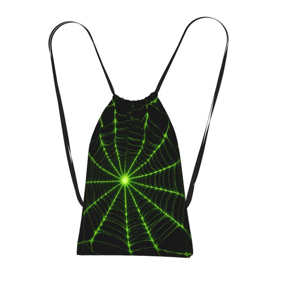Neon Green Spectral Web Packable Drawstring Backpack, Lightweight Foldable Cinch Storage Bag for Gym Travel Shopping