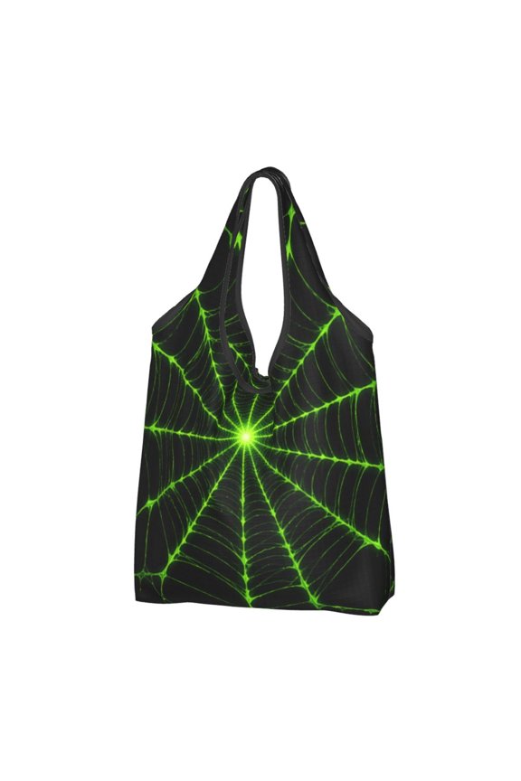 Neon Green Spectral Web Reusable Grocery Bags Shopping Totes Foldable Washable Pouch Handbag Storage Bag