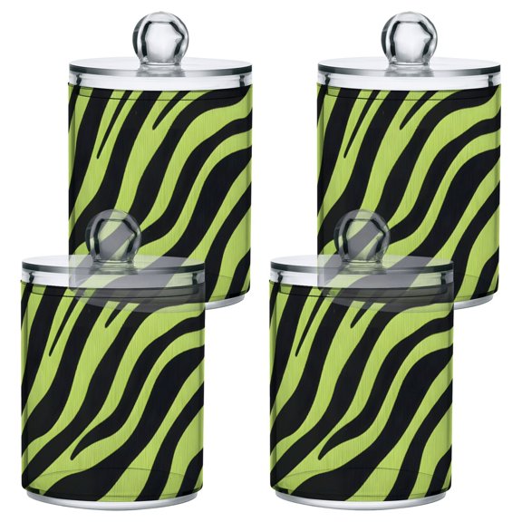 Neon Green Zebra Print Plastic Storage Jar 4 Pack Clear Translucent Canisters Dustproof Lid