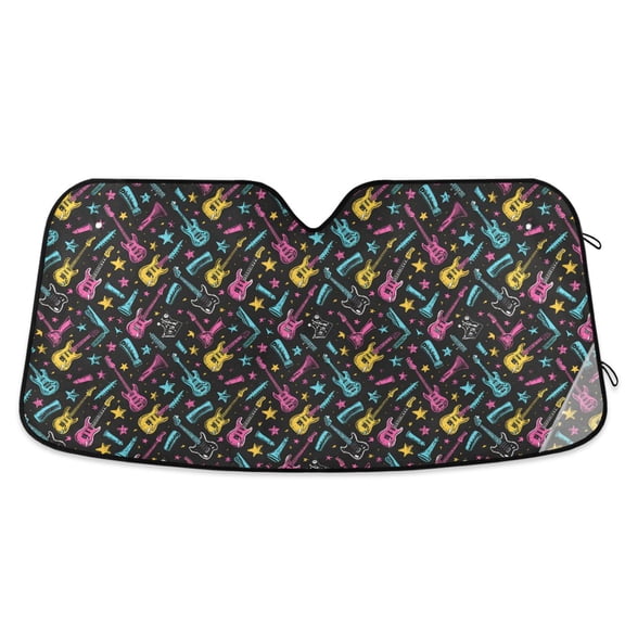 Neon Guitar Star Car Windshield Sun Shade Foldable Car Front Window Visor Heat and UV Protection 53x23.5