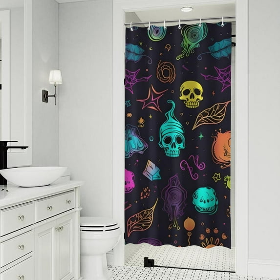 Neon Halloween Pattern Shower Curtain 36"x72" ,Bathroom Decorative Shower Curtains Set with 12 Hooks,Modern Waterproof Washable Shower Curtain