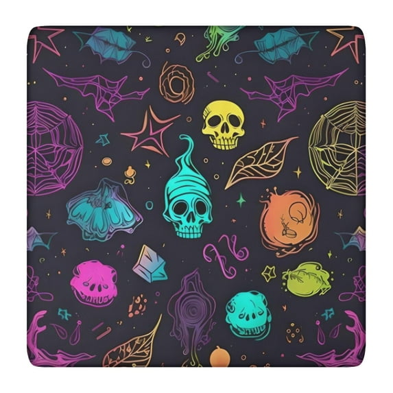 Neon Halloween Pattern Square Fitted Tablecloth with Elastic Edge,Square Table Cover,Washable Elastic Table Cover for Home Kitchen Party Decor 36"x36"