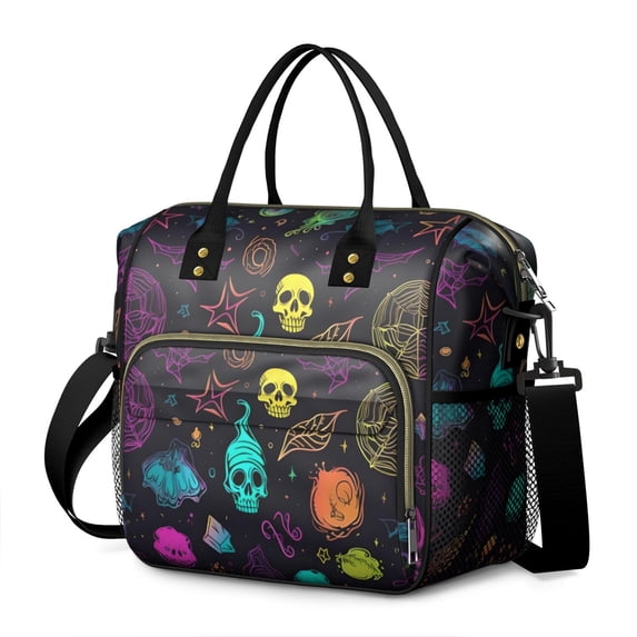 Neon Halloween Pattern Womens Lunch Box for Work,Insulated Large Lunch Bag for Tween and Teen,Loncheras Para Mujer,Leakproof Adult Lunch Bag for Work,Beach,Travel,Picnic,Camping