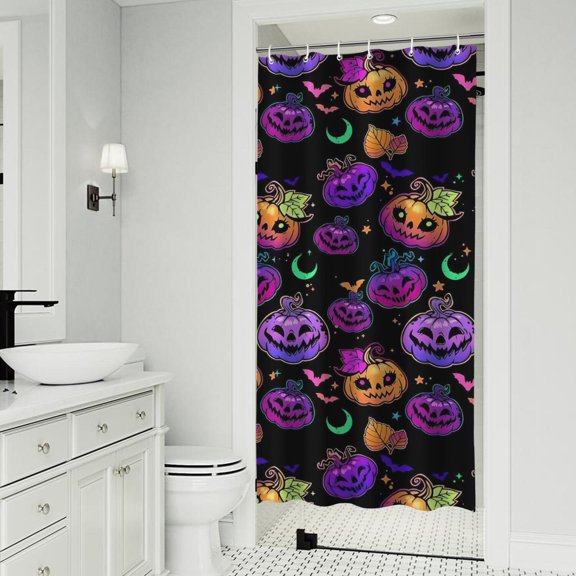 Neon Halloween Pumpkin Pattern Shower Curtain 36"x72" ,Bathroom Decorative Shower Curtains Set with 12 Hooks,Modern Waterproof Washable Shower Curtain