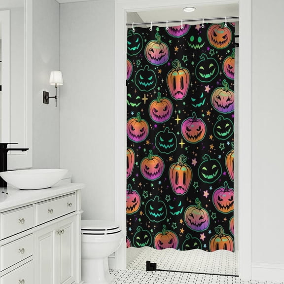 Neon Halloween Pumpkins Pattern Shower Curtain 36"x72" ,Bathroom Decorative Shower Curtains Set with 12 Hooks,Modern Waterproof Washable Shower Curtain