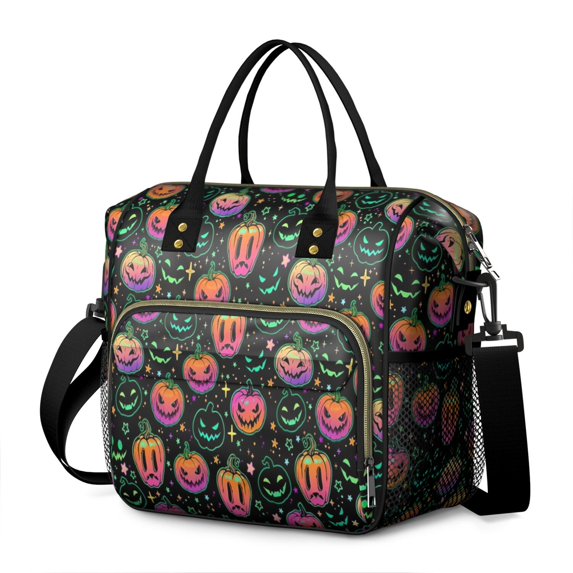 Neon Halloween Pumpkins Pattern Womens Lunch Box for Work,Insulated Large Lunch Bag for Tween and Teen,Loncheras Para Mujer,Leakproof Adult Lunch Bag for Work,Beach,Travel,Picnic,Camping