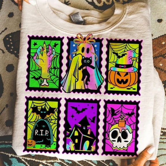 Neon Halloween T-Shirt, Retro Spooky Season T-Shirt, Boo Ghost Coquette T-Shirt, Pumpkin Halloween T-Shirt, Preppy Halloween T-Shirt, Retro Halloween Ghosts