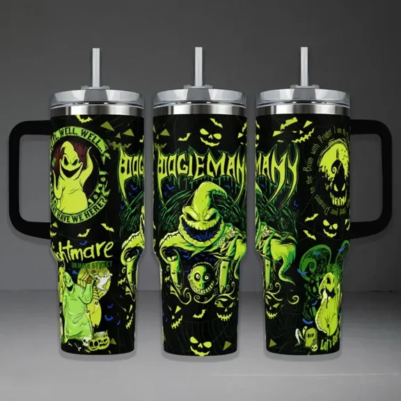 Neon Halloween Tumbler 40oz 30oz 20oz, Spooky Gothic Tumbler with Handle, Horror Monster Drink Cup