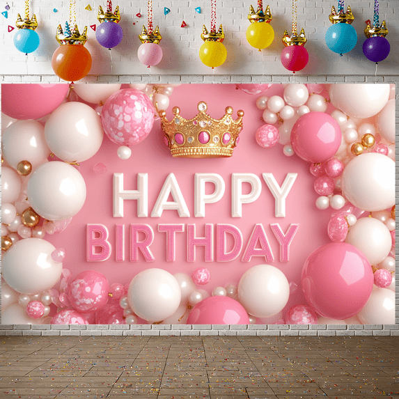 Neon Happy Birthday Backdrop 7Wx5H Feet Glow in The Dark Brick Wall Funny Graffiti Colorful Painting Splatter Polyester Fabric Modern Photography Backgrounds Photo Shoot Decor