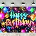 thumbnail image 1 of Neon Happy Birthday Backdrop Glow in The Dark Brick Wall Funny Graffiti Colorful Balloons Photography Background Modern Cool Table Decor Banner Studio Photo Shoot, 1 of 4