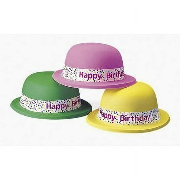 Neon "Happy Birthday" Derby Hats" - Apparel Accessories - 12 Pieces