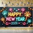 thumbnail image 1 of Neon Happy New Year Banner Firework Design New Year Display Colorful 2026 Pattern 2026 Backdrop for New Year Party Holiday Celebration Indoor Decoration, 1 of 9