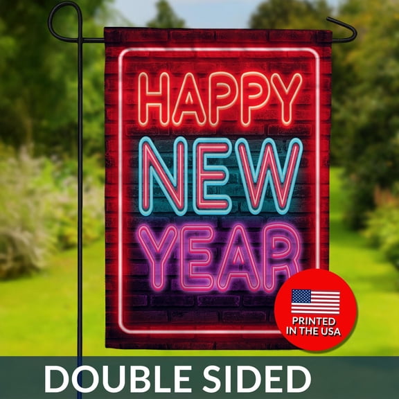Neon Happy New Year Flag Double Sided Party Decor