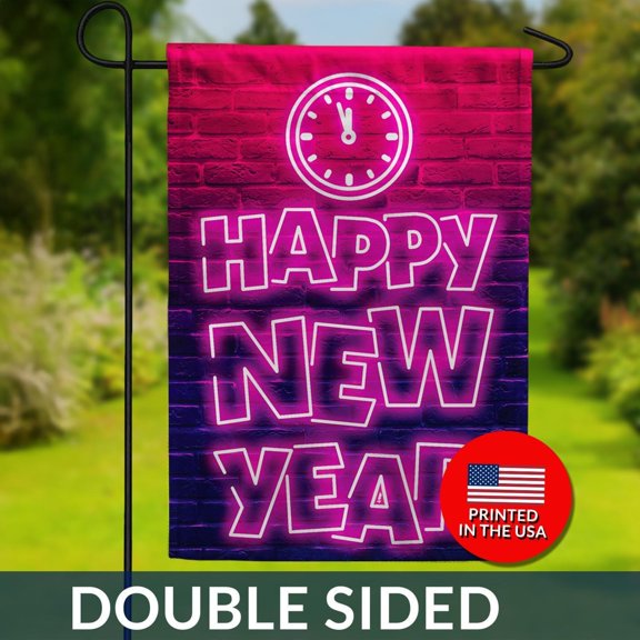 Neon Happy New Year Garden Flag DoubleSided Polyester