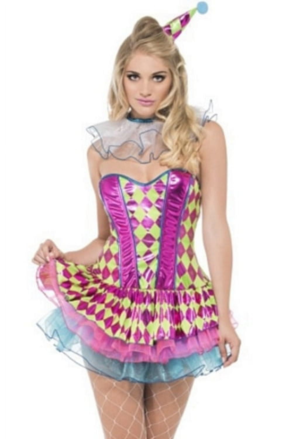 Neon Harlequin Clown Costume Pink Adult Neon Harlequin Clown Costume Pink Adult