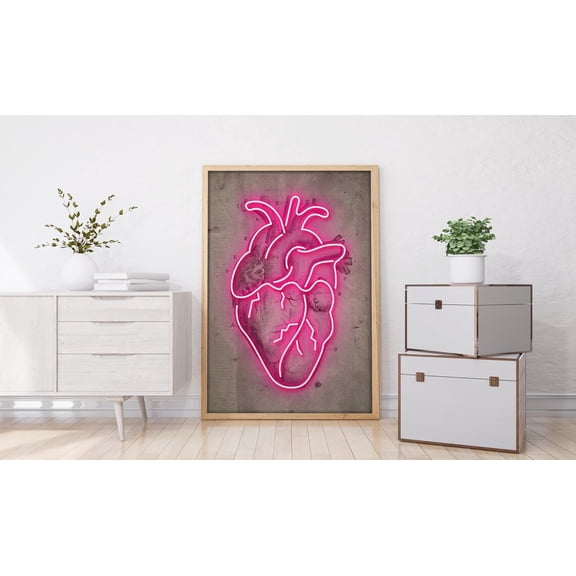 Neon Heart Diagram Vintage Heart Illustration Pink Medical Poster Unframed Paper Print