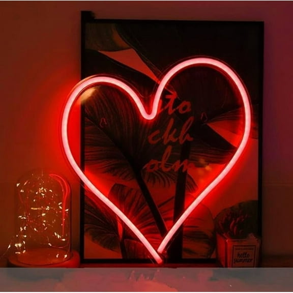 WE Neon Heart Lights Pink Heart Neon Sign Heart Led Light, Led Heart Lamp Heart Decorations for Home, Hanging Heart Gifts Heart Wall Decor, USB/Battery Operated Heart Lights for Bedroom