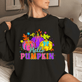 thumbnail image 1 of Neon Hello Pumpkin Print Tops Preppy Fall Thankful Sweatshirts Coquette Pumpkin Long Sleeve Casual Pullover for Daily Outfits Cotton Shirts Black,XL, 1 of 6