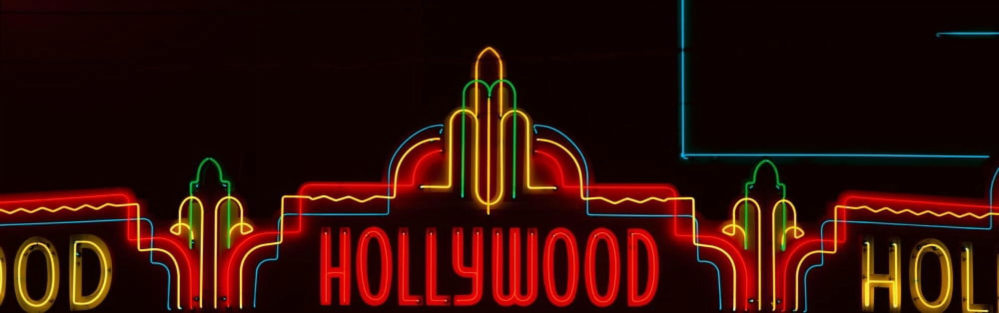 Neon Hollywood sign in panoramic format in Hollywood Los Angeles California Canvas Art - Panoramic Images (27 x 9)