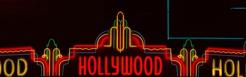 Neon Hollywood sign in panoramic format in Hollywood Los Angeles California Canvas Art - Panoramic Images (36 x 12)