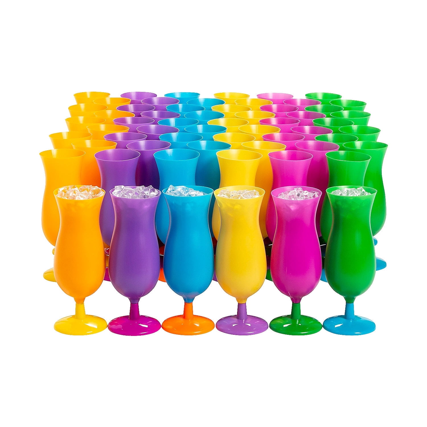 Fun Express 14 oz Hawaiian Disposable Plastic Hurricane Glasses Set of 60