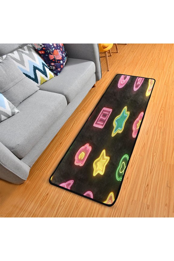 Neon Icon Stars Elegant Area Rug 72" x 24" Non-Slip Polyester with Cotton Padding