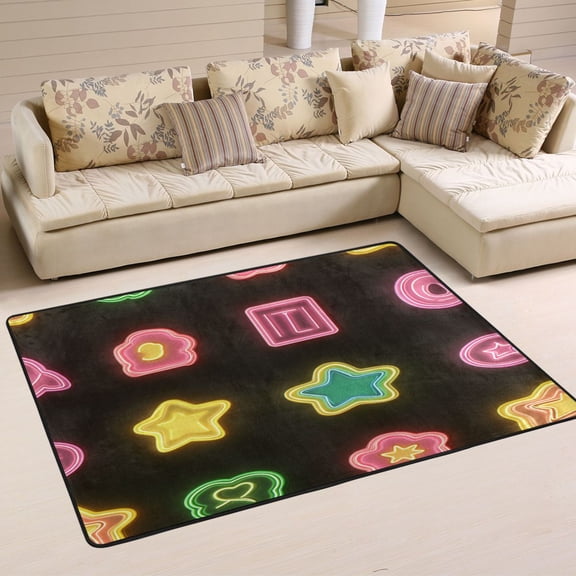Neon Icon Stars Soft Polyester Area Rug 36''x24'', Non Slip, Memory Foam, Water Absorbent