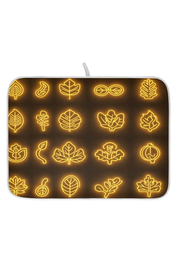 Neon Icons Leaves Dish Drying Mat for Kitchen, Quick Drying Absorbent Soft Durable 16" x 18"