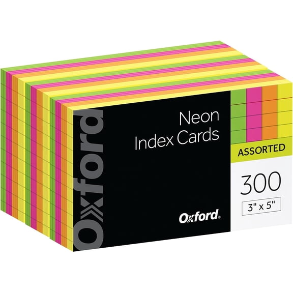 Neon Index Cards, 3" x 5", Ruled, Assorted Colors, 300 Per Pack (81300EE)