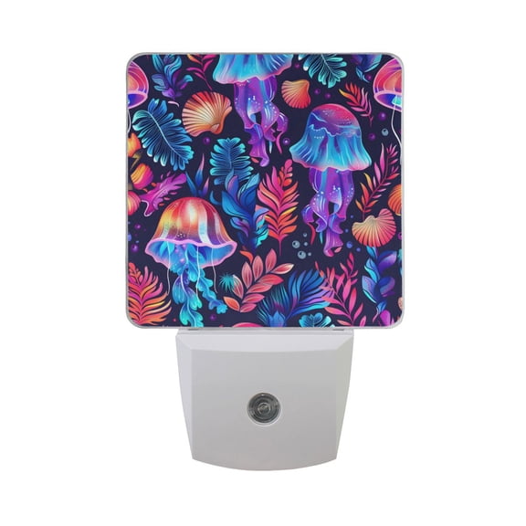 Neon Jellyfish and Shell Night Light 2 Pack LED Nightlight Plug into Wall Dusk to Dawn Sensor Soft White