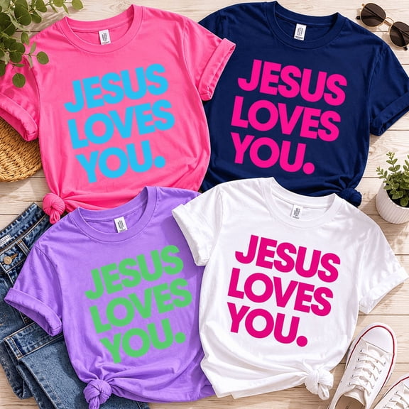 Neon Jesus Loves You Christian Shirt, Neon Shirt for Womens, Bold Bible Verse Worship T-Shirt