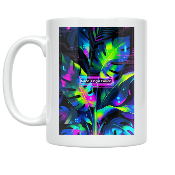Neon Jungle Fusion - Sci-Fi Nature Lover - 11 oz Ceramic Coffee Mug