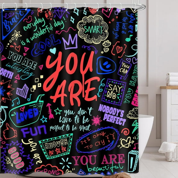 Neon Kids Inspirational Quotes Shower Curtain 72Wx72L Inch Teens You are Motivational Abstract Funny Colorful Artwork Cloth Fabric Waterproof Polyester Bathroom Decor Set with 12 Pack Hooks