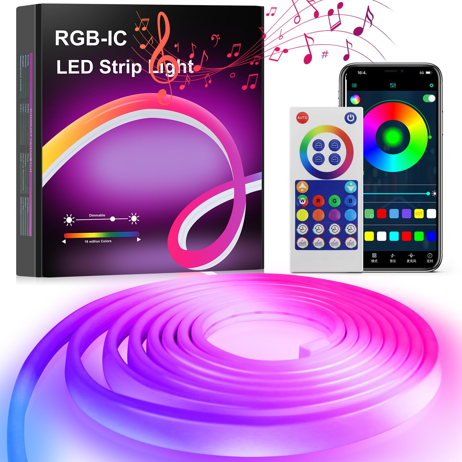 Neon LED Light 9.8ft RGBIC Rope LED Lights for Bedroom with Remote Control, Smart Color