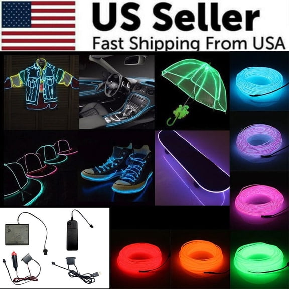 Neon LED Light Glow EL Wire String Strip Rope Tube with Controller Flexible Neon Glowing Rope for Car Interior Party Holiday Home DIY Decorative Lighting