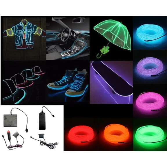 Neon LED Light Glow EL Wire String Strip Rope Tube with Controller Flexible Neon Glowing Rope for Car Interior Party Holiday Home DIY Decorative Lighting