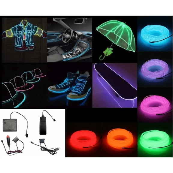 Neon LED Light Glow EL Wire String Strip Rope Tube with Controller Flexible Neon Glowing Rope for Car Interior Party Holiday Home DIY Decorative Lighting