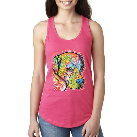 Neon Lab Dog Lover Shirt | Labrador Dogs Speak To Those Who Listen | Dean Russo Art Animal Lover Ladies Racerback Tank Top, Hot Pink, Small