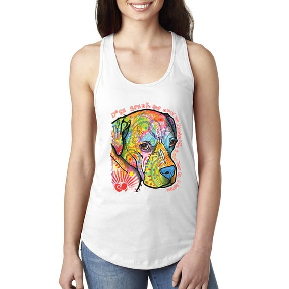 Neon Lab Dog Lover Shirt | Labrador Dogs Speak To Those Who Listen | Dean Russo Art Animal Lover Ladies Racerback Tank Top, White, Large