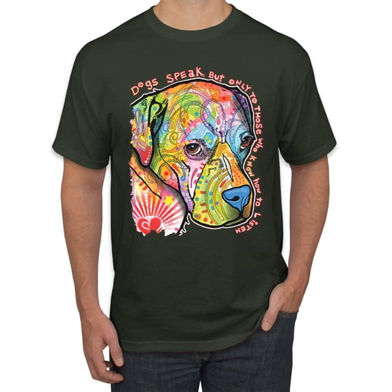 Neon Lab Dog Lover Shirt | Labrador Dogs Speak To Those Who Listen | Dean Russo Art Animal Lover Men's T-Shirt, Forest Green, 4X-Large