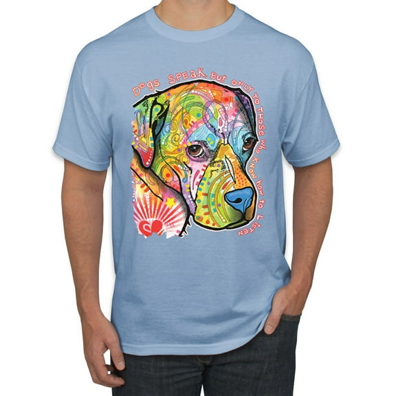 Neon Lab Dog Lover Shirt | Labrador Dogs Speak To Those Who Listen | Dean Russo Art Animal Lover Men's T-Shirt, Light Blue, Large