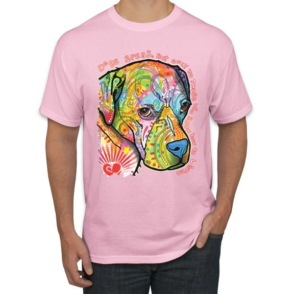 Neon Lab Dog Lover Shirt | Labrador Dogs Speak To Those Who Listen | Dean Russo Art Animal Lover Men's T-Shirt, Light Pink, Large