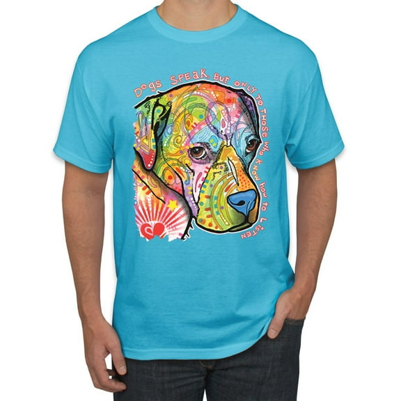 Neon Lab Dog Lover Shirt | Labrador Dogs Speak To Those Who Listen | Dean Russo Art Animal Lover Men's T-Shirt, Light Turquoise, X-Large