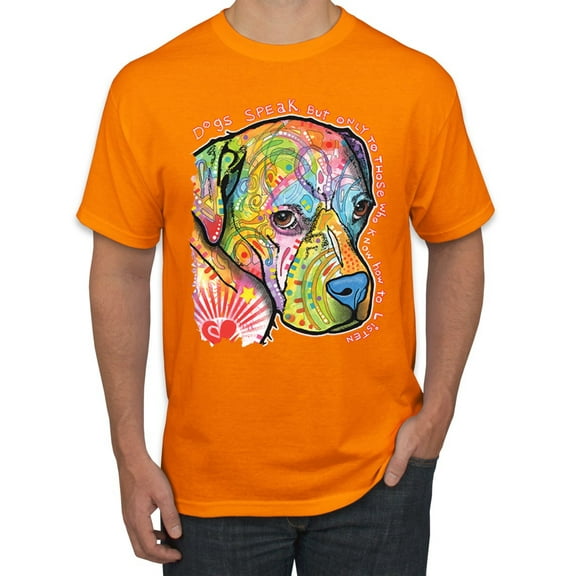 Neon Lab Dog Lover Shirt | Labrador Dogs Speak To Those Who Listen | Dean Russo Art Animal Lover Men's T-Shirt, Orange, Medium
